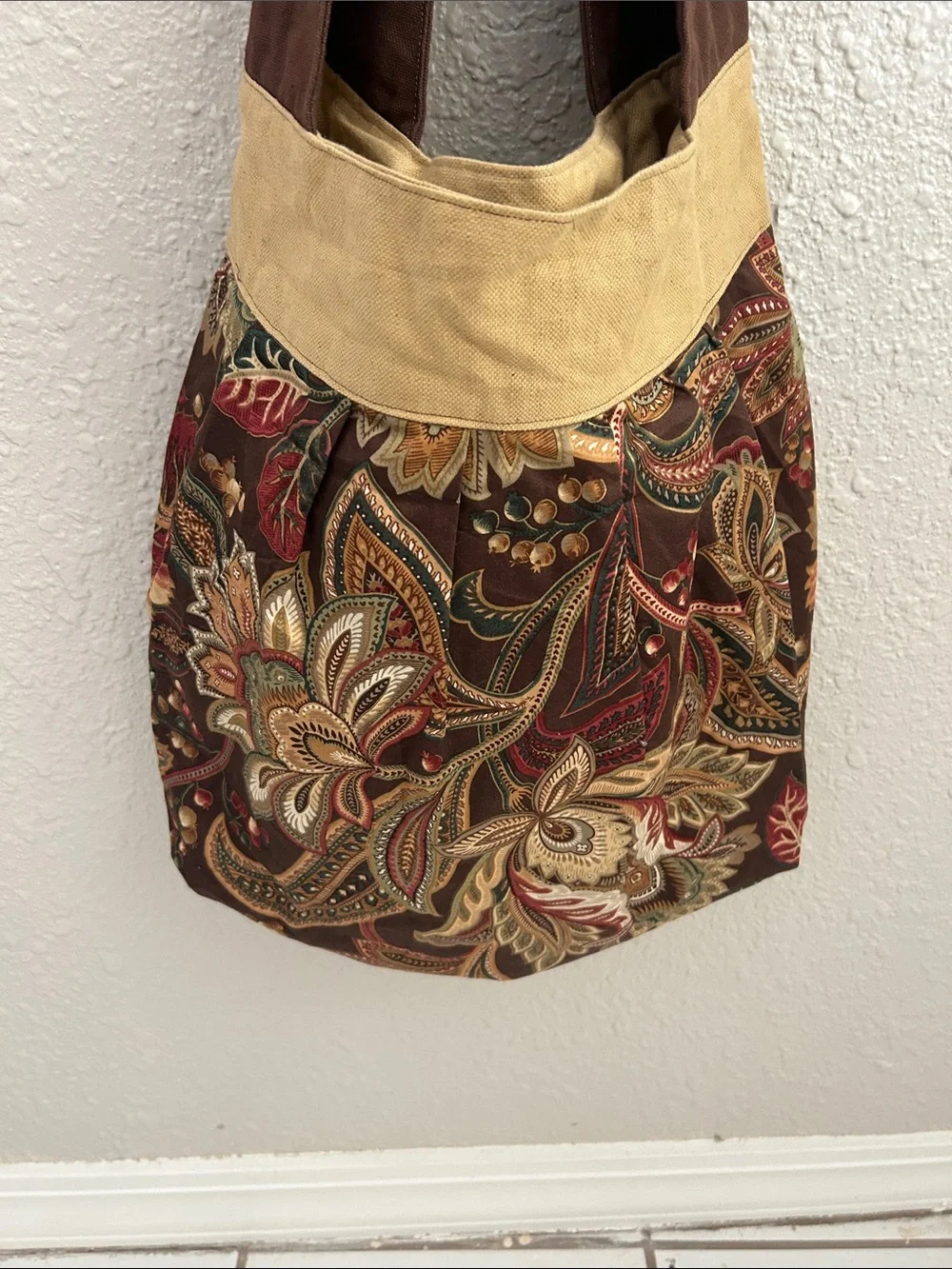 Boho Floral Paisley Hobo Bag in Brown and Tan